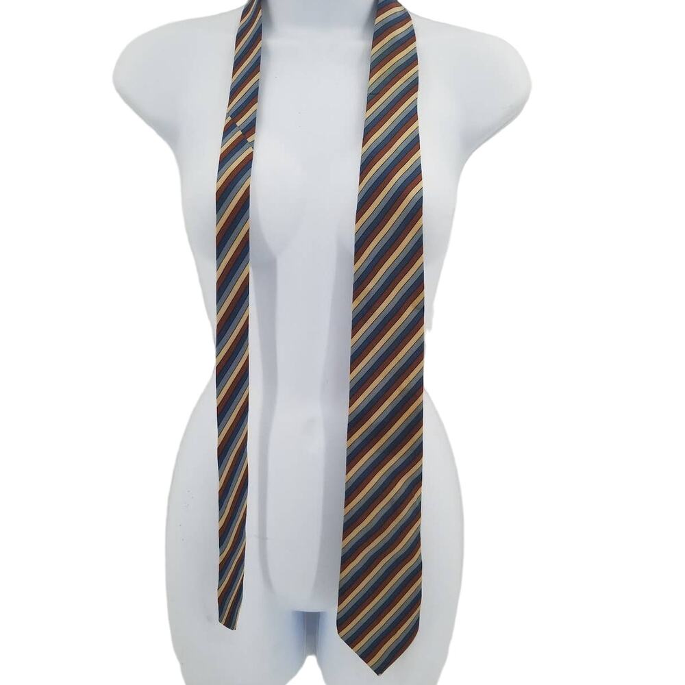 Vintage Hardy Amies Silk London Striped Brown Men's Neck Tie Necktie Multicolor